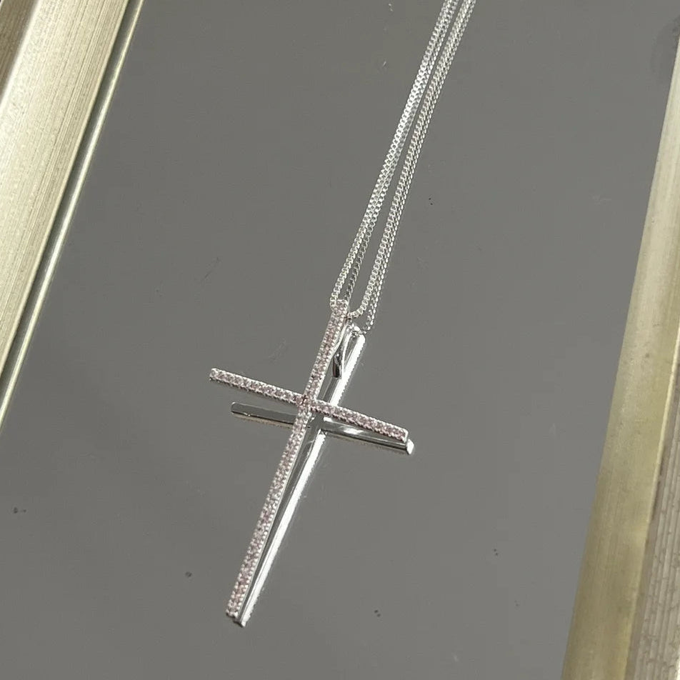Colar de Prata 925 Cruz Cravejada