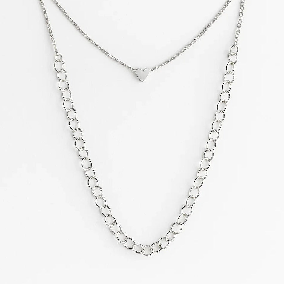 Colar Duplo Coração Chocker (Prata 925)