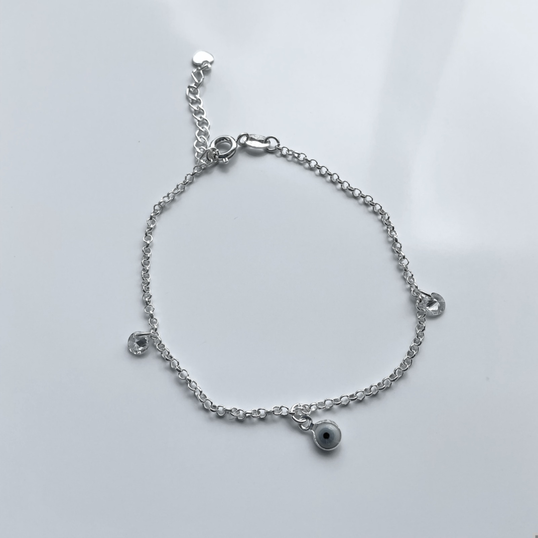 Pulseira Olho Grego com Pedras Cravejadas [Prata 925]