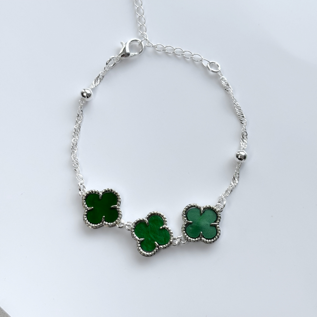 Pulseira Folheada Feminina Virginia 3 Trevos Verde Regulável
