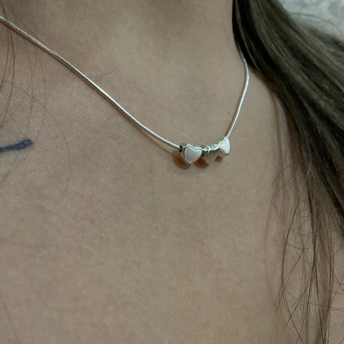 Colar de Prata pingente 3 Corações