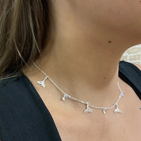 Colar de Prata Pingentes Sereia e Pedras Cravejadas