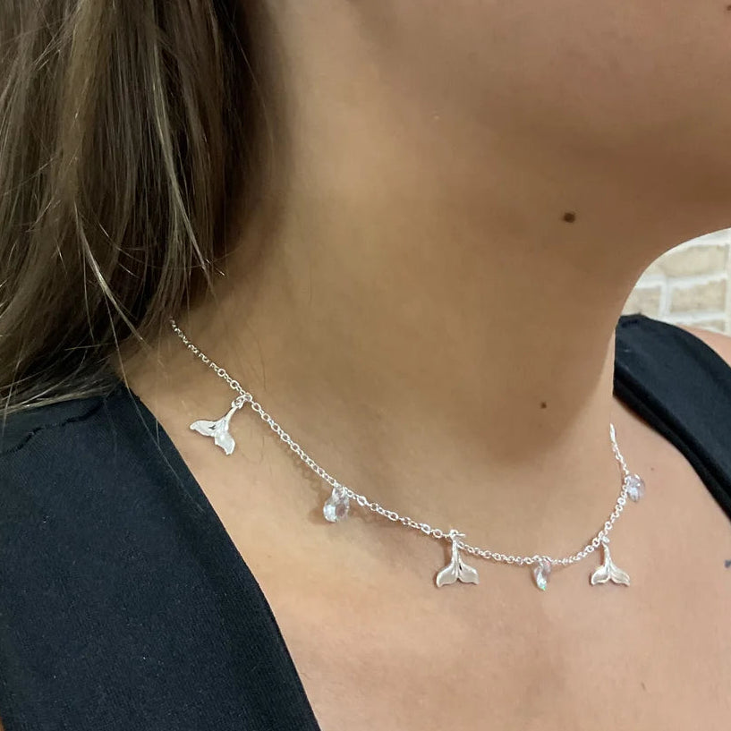 Colar de Prata Pingentes Sereia e Pedras Cravejadas