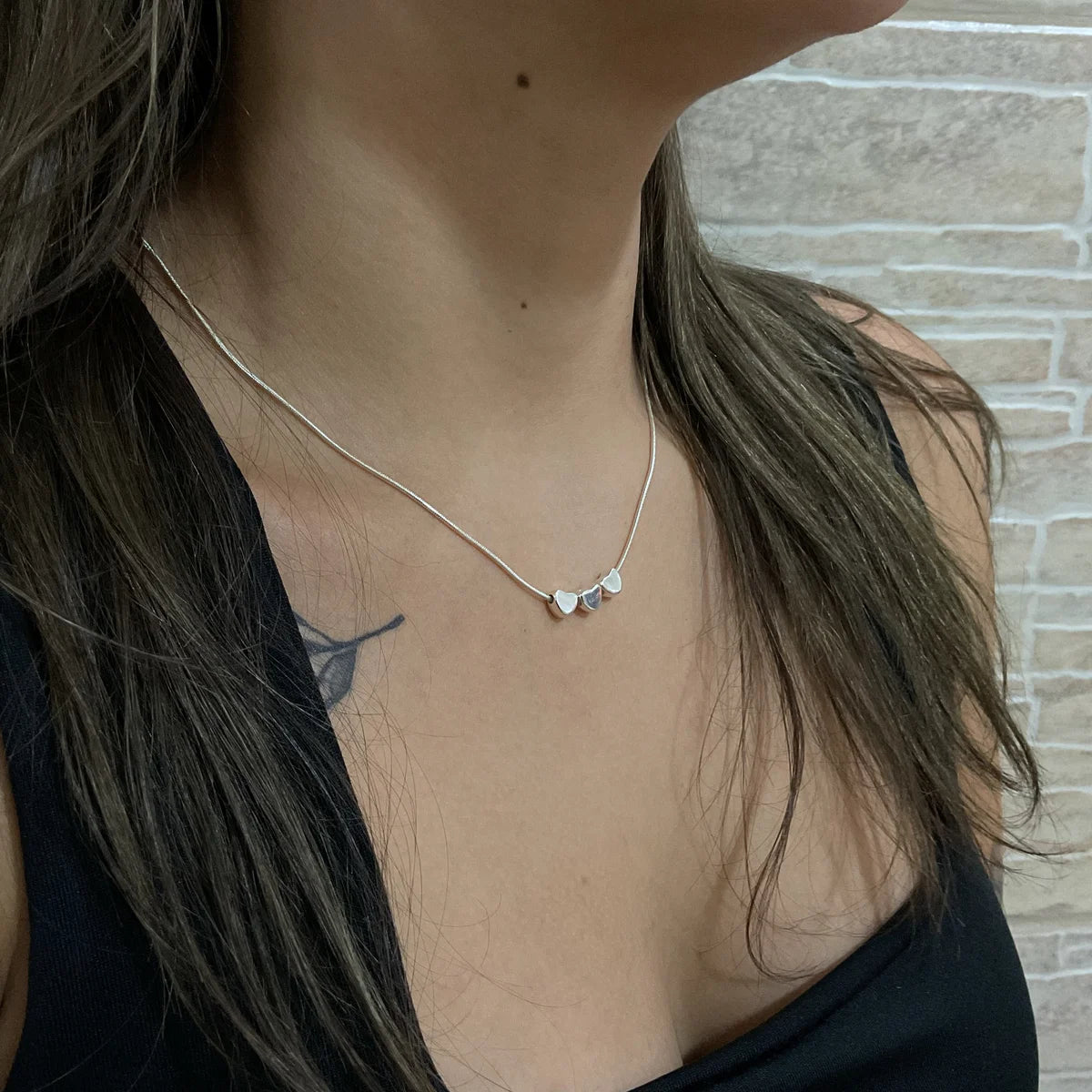 Colar de Prata pingente 3 Corações